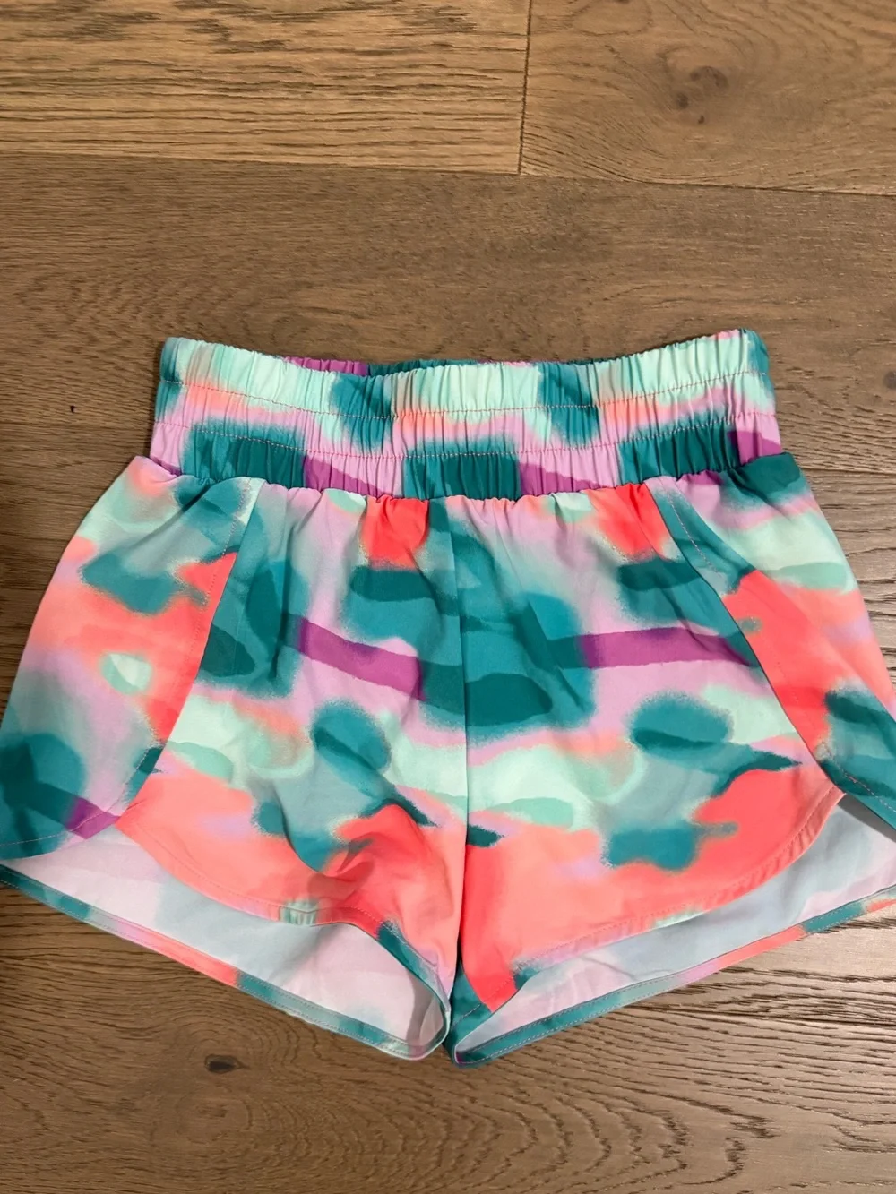 Zella Kid’s Teal, Coral & Purple Watercolor Athletic Shorts